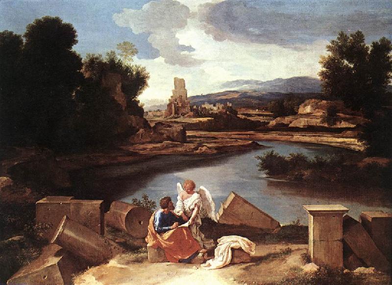 POUSSIN, Nicolas Landscape with St Matthew and the Angel sg oil painting image